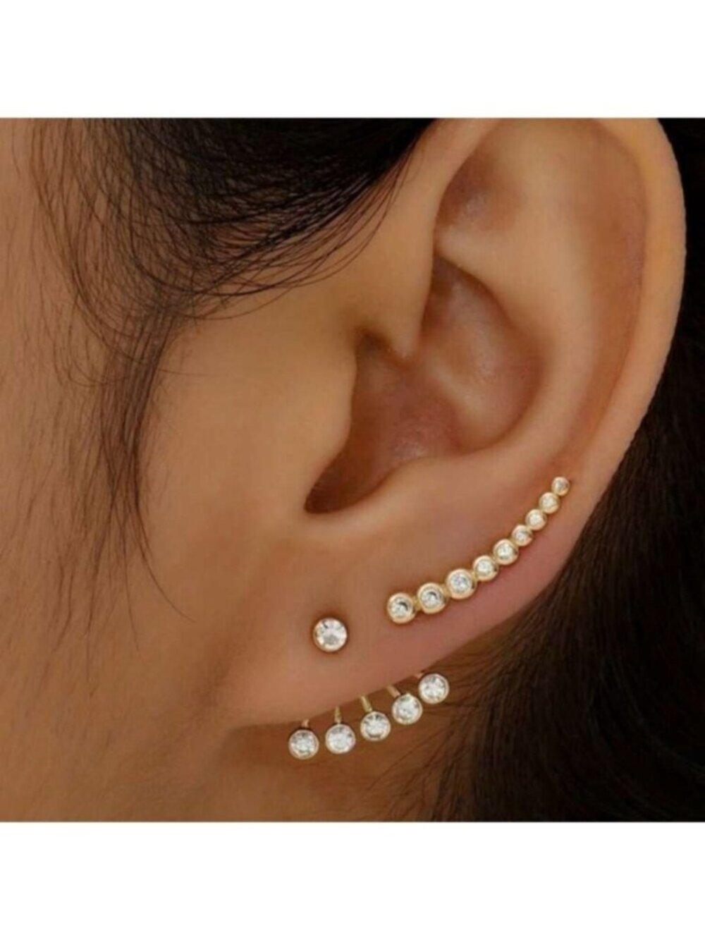 Gold 3pc Rhinestone Jacket Earrings